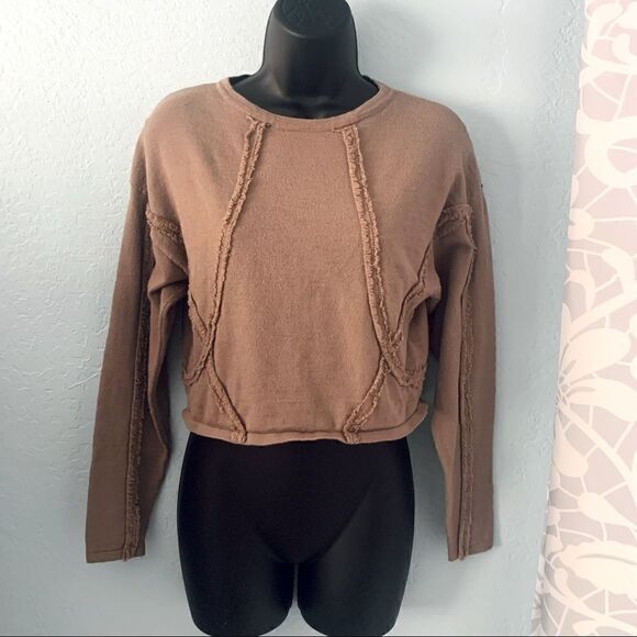 Amaryllis Tops - Amaryllis Brown Fringed Crop Top Size Small